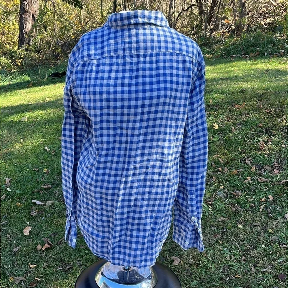 J.Crew checkered, slim button down long sleeve shirt blue/gray,100% linen,medium